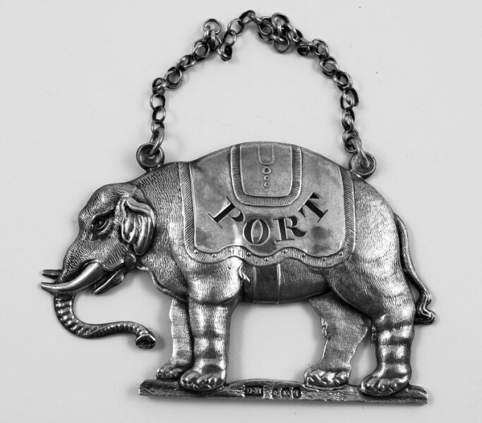 George III silver elephant decanter label- London 1814.