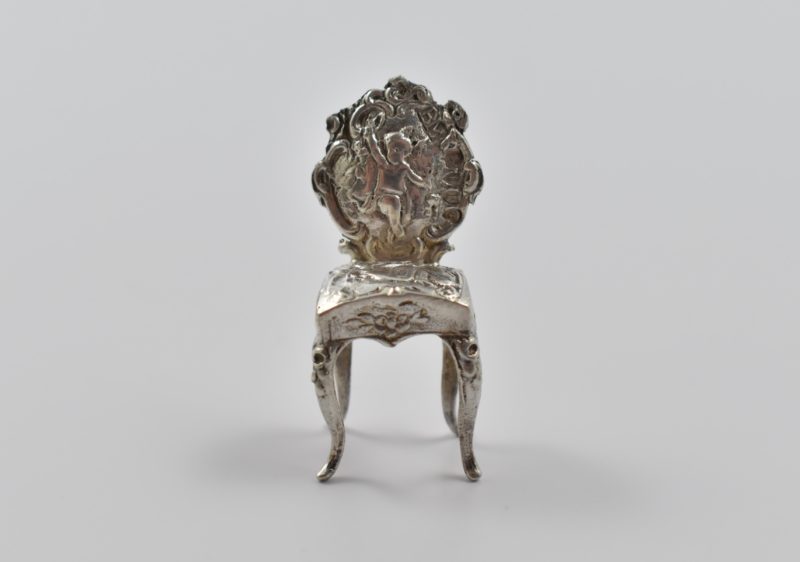 German miniature silver chair with Import marks for London 1895 and Sponsors mark for Berthold Muller.