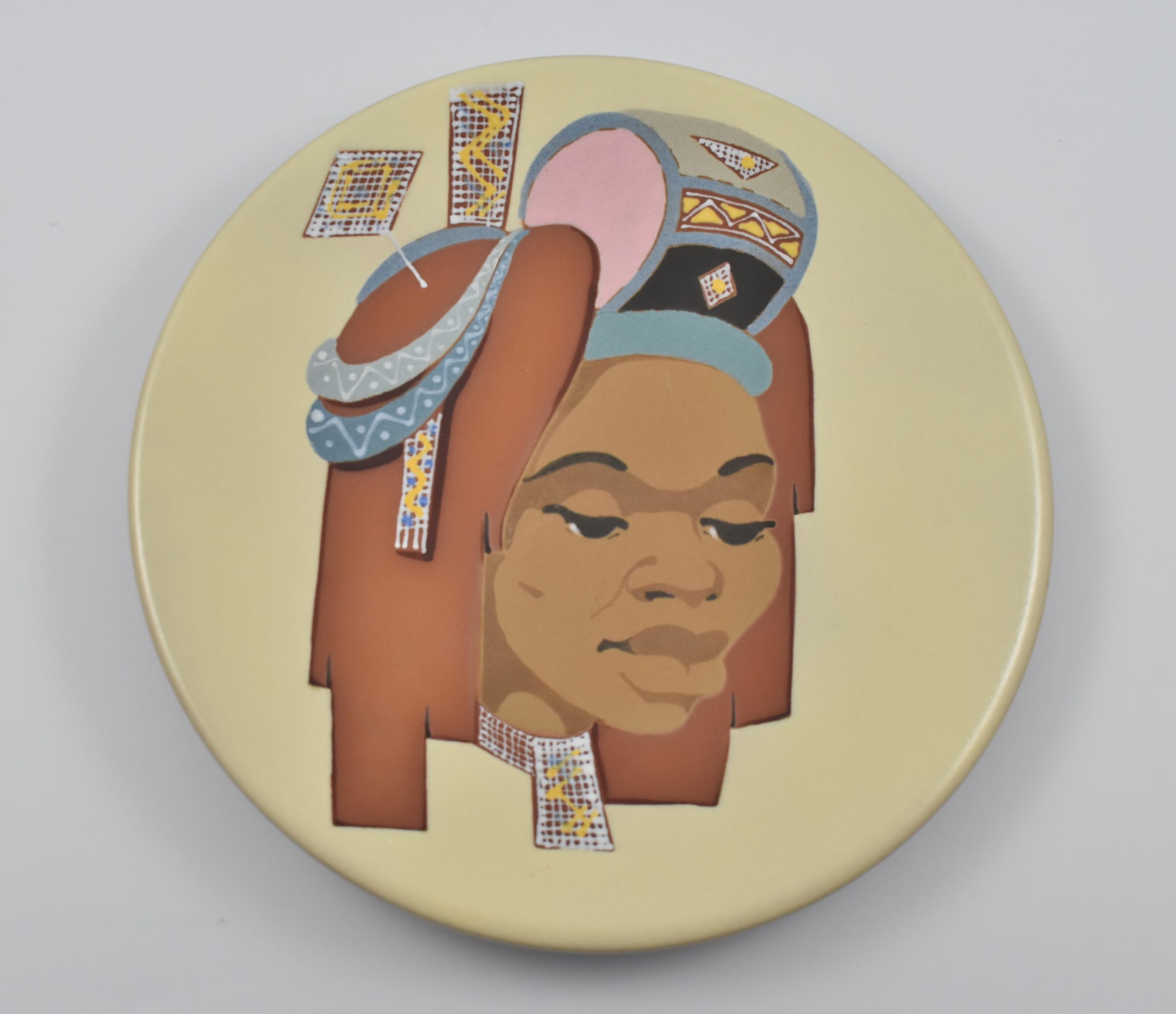 Kalahari Studio charger, Circa 1955- Lady with headdress. - Image 2