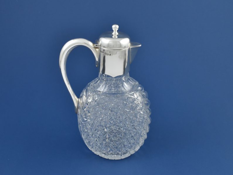 Victorian silver and cut glass claret jug marked for Sheffield 1896 by Mappin Brothers.