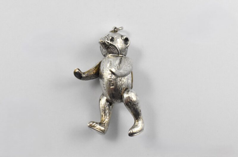 Rare Edwardian silver miniature articulated muzzled bear pin cushion marked for Birmingham 1908, with a Registered design number – Rd 537681 by H V Pithey & Co.