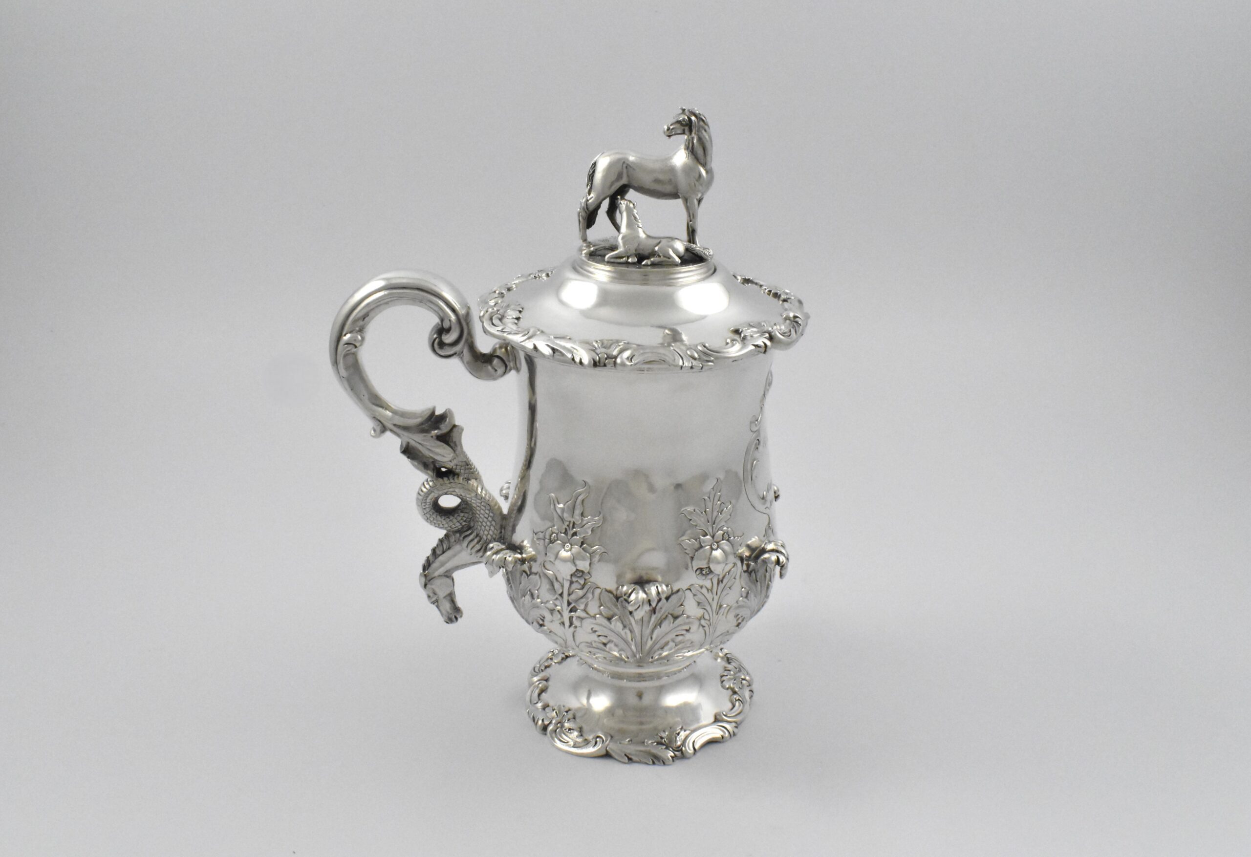 Mid-19th century Indian Colonial silver presentation cup and cover by Hamilton & Co. Inscribed “The 46th Mug Won by Capt F J Davies Arab Eclipse.