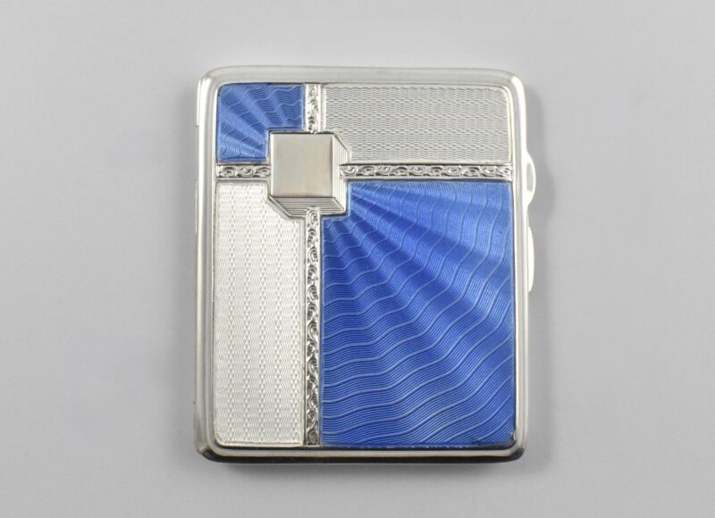 Art Deco silver and enamel cigarette case marked for Birmingham 1933 by Joseph Gloster Ltd.
