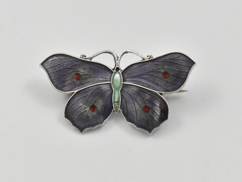 Silver and enamel butterfly brooch marked for Birmingham 1917 by J Aitkin & Son.