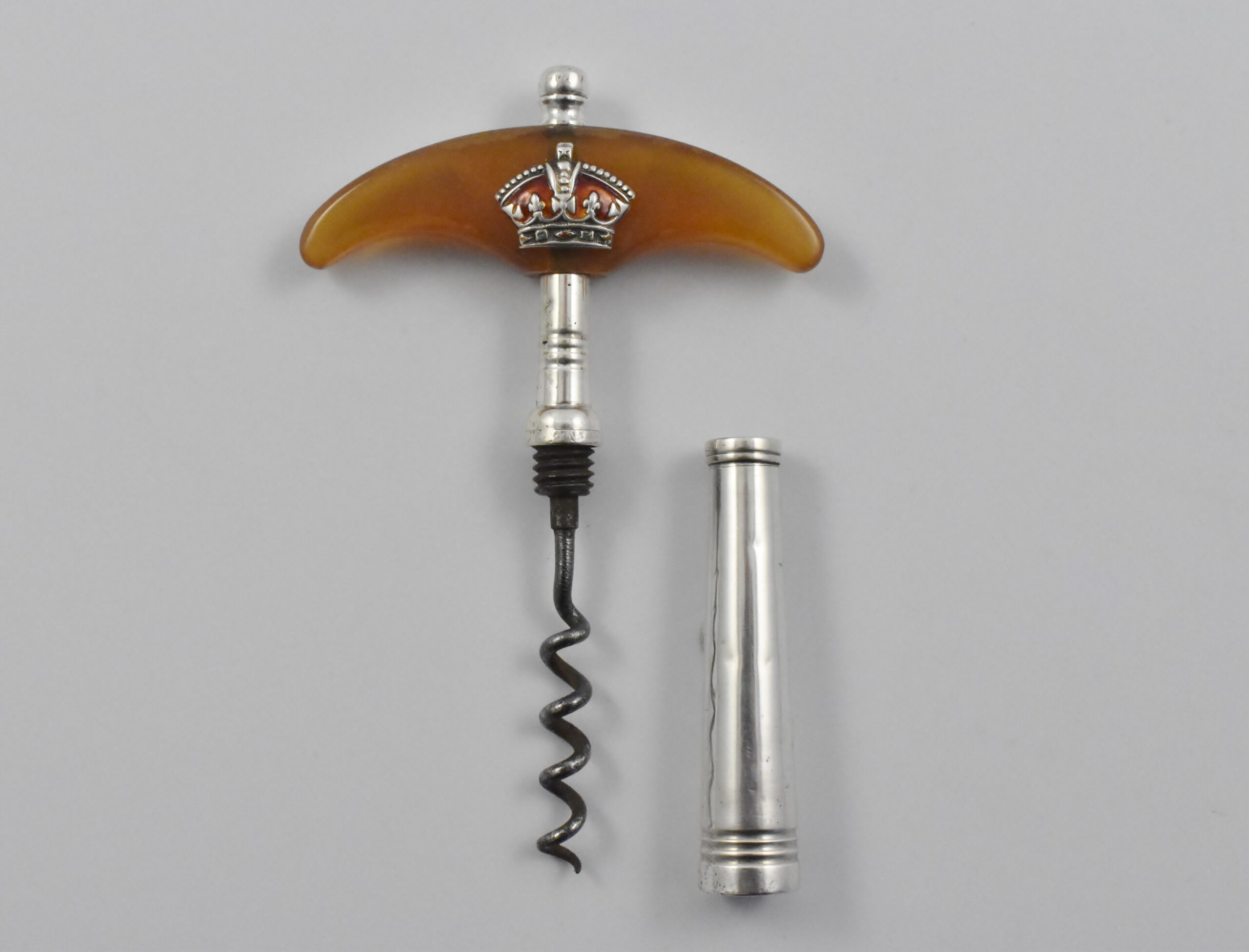 A late 18th century silver straight pull corkscrew with a blonde tortoiseshell handle. - Image 3