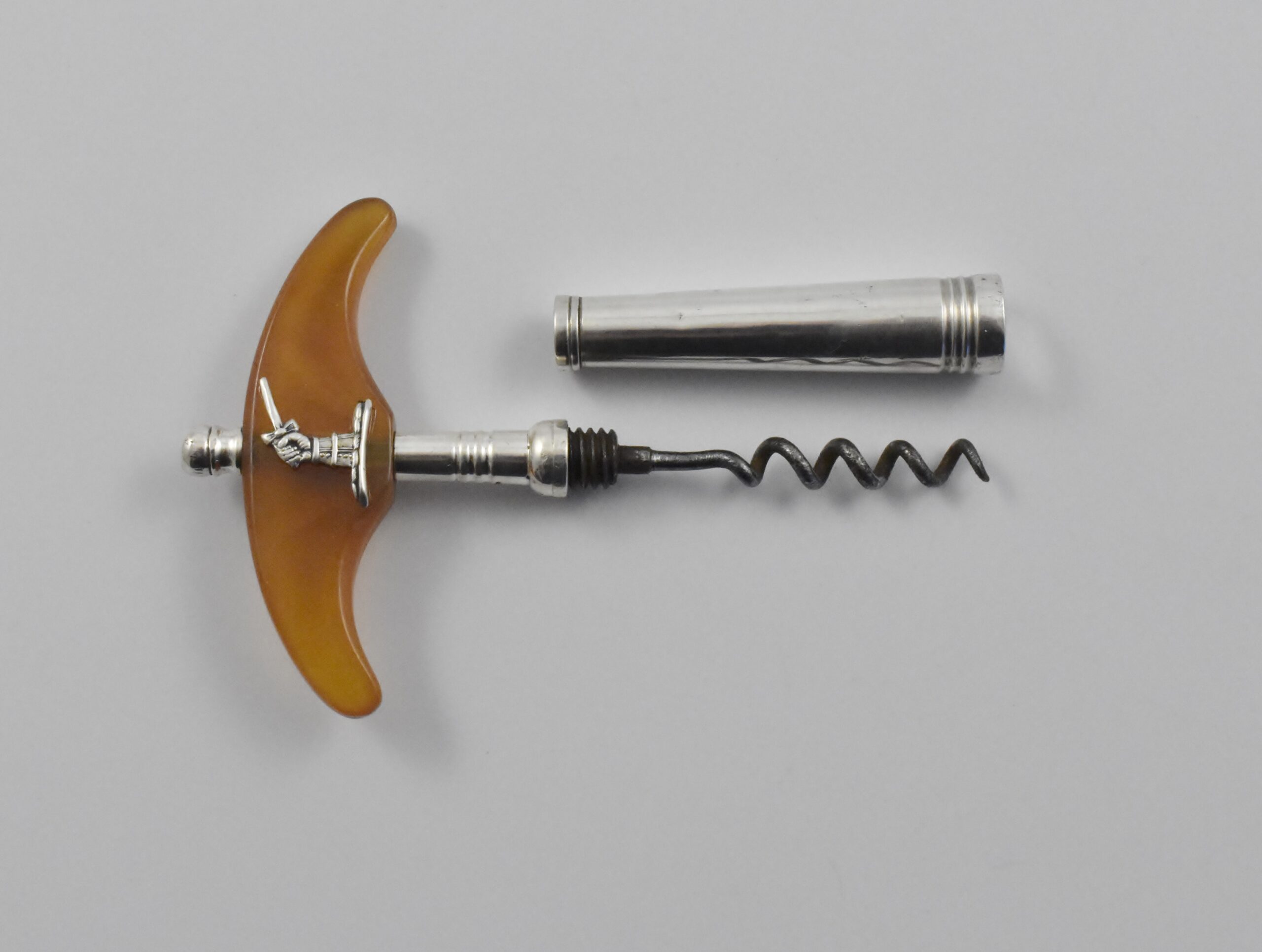 A late 18th century silver straight pull corkscrew with a blonde tortoiseshell handle. - Image 7