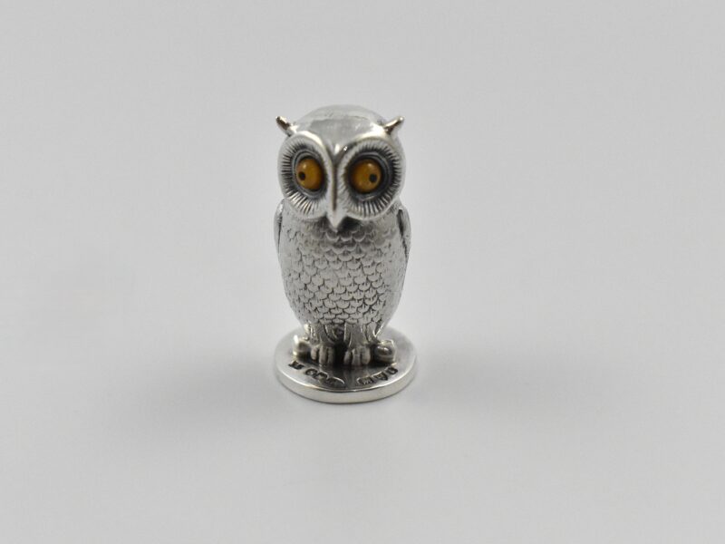 Edwardian novelty silver owl seal marked for Chester 1905 by Sampson Mordan & Co.
