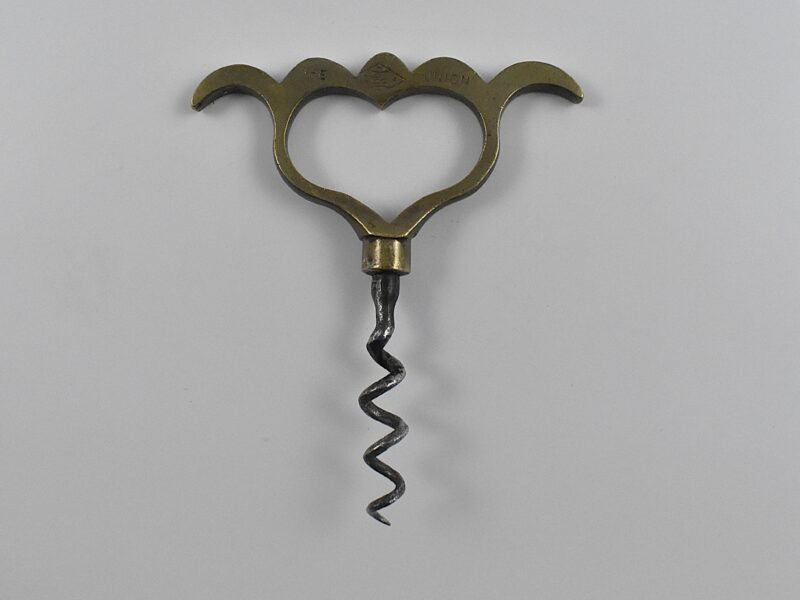 A rare English straight pull brass and steel corkscrew marked “THE UNION”.