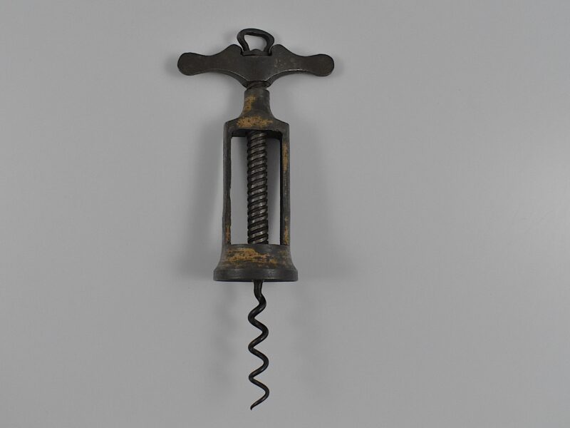 A rare English all steel, two pillar, open frame Twigg II corkscrew.