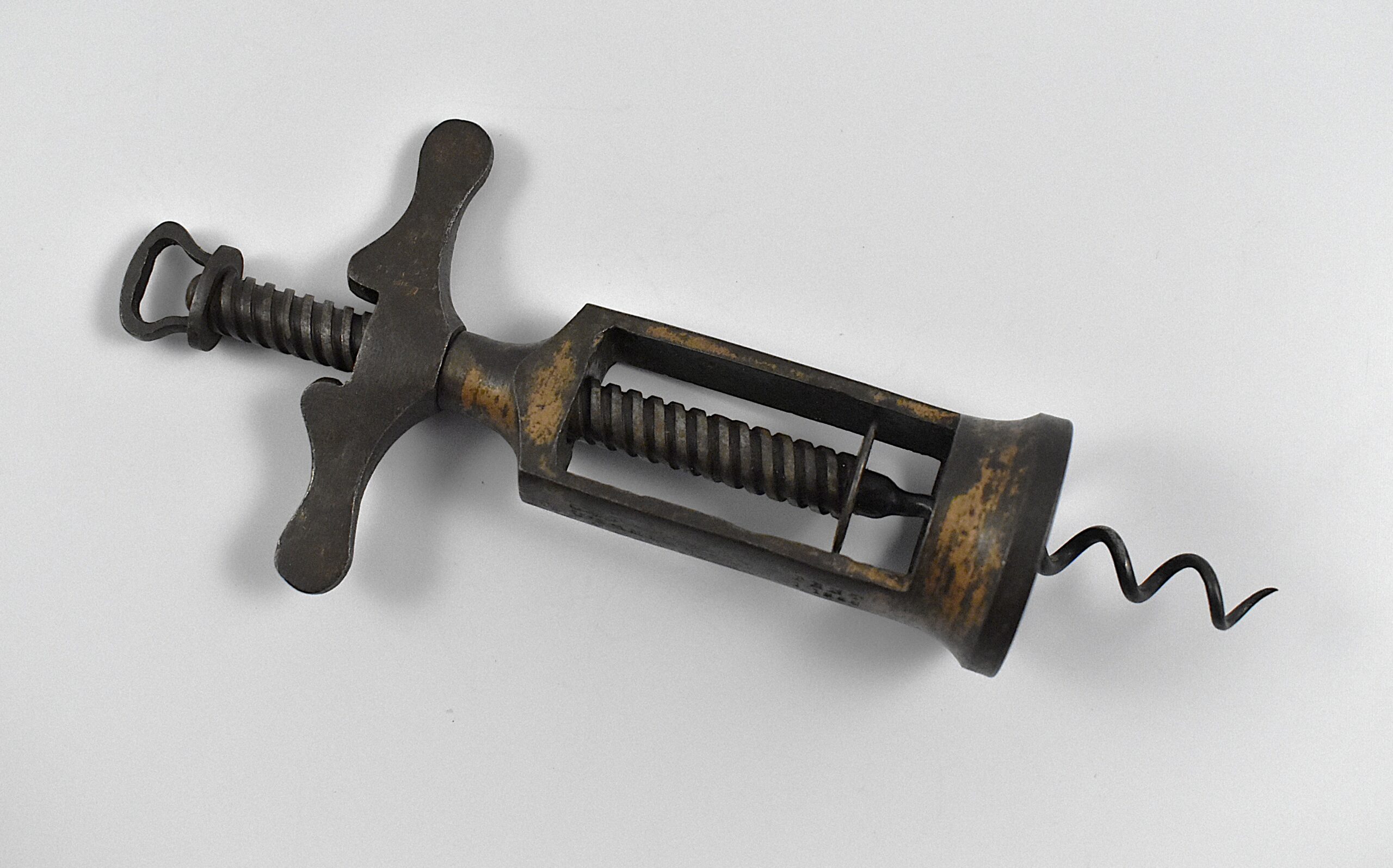 A rare English all steel, two pillar, open frame Twigg II corkscrew. - Image 3