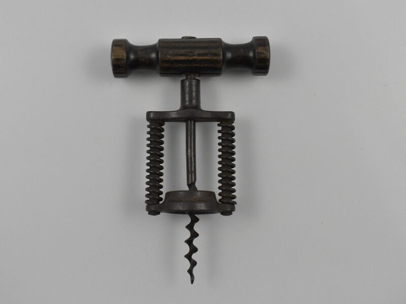 A German open frame corkscrew with continuous action having a double spring assisted frame. The frame is marked D.R.G.S” (Deutsches Reichs Gebrauchsmuster Schutz) which means it was protected by a registered design in the German Empire.
