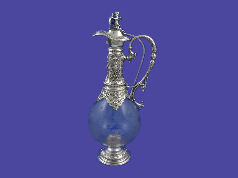 Continental ‘800’ silver mounted, cut glass claret jug stamped with four French import marks in use from 1st July 1864 until 30th June 1893 for imported articles.