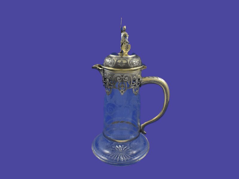 Victorian parcel gilt silver mounted, cut glass claret jug marked for London 1868 by George Fox.